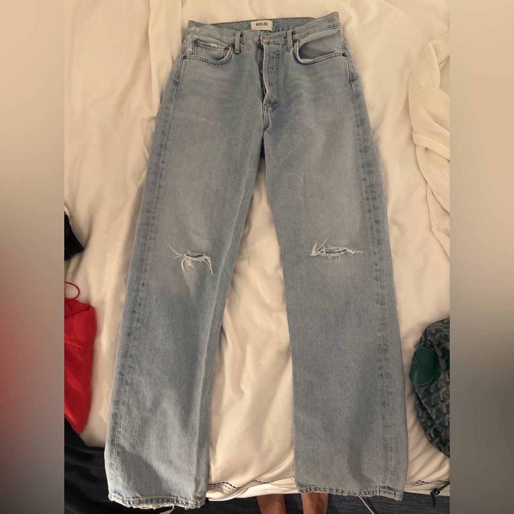 Agolde Light Blue Straight-Leg Distressed Jeans